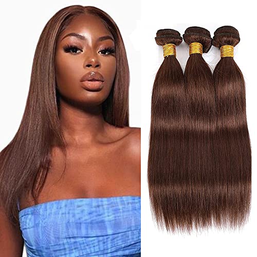 Creuost Straight Bundles Human Hair Extensions Echthaar haarspangen damen Menschliches Haar Brazilian Virgin Hair Weave Double Weft #4 Chocolate Brown 3 Bundles Total 300g 20 22 24 Zoll von Creuost