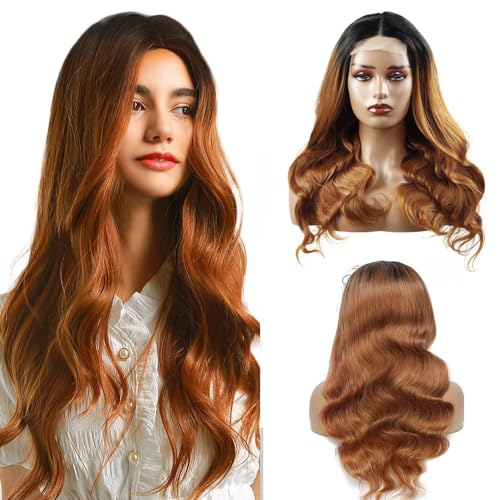 Echthaar Perücke Frauen 4x4 Transparente Spitze vorne 150% Dichte Body Wave Wig Brazilian Virgin Human Hair Wig 1b/30 Brown Wig 4x4 Lace Front Wig Human Hair 24 inch von Creuost