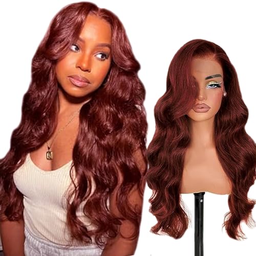 Echthaar Perücke Schwarz Frauen 4x1 Transparente Spitze vorne 150% Dichte Body Wave Wig Brazilian Virgin Human Hair Wig #33 Brown Wig 4x1 Lace Front Wig Human Hair 22 inch von Creuost