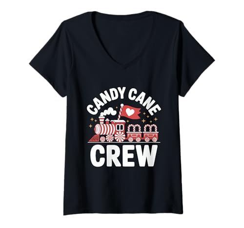Damen Zuckerstange Crew Peppermint Zug Männer Frauen Kinder Familie T-Shirt mit V-Ausschnitt Damen Zuckerstange Crew Peppermint Zug Männer Frauen Kinder Familie T-Shirt mit V-Ausschnitt von Crew Candy Cane Christmas Tees