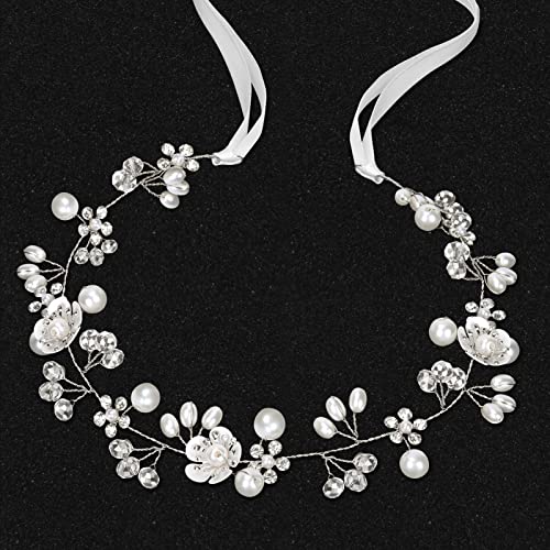 Haarschmuck Kommunion Mädchen - Blumenkranz Haarbänder für Kinder, Hochzeit und Braut - Perle Stirnband von Crewell