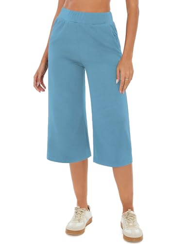 Crewhpo 7/8 Hose Damen Sommer Lang Jogginghose High Waist mit Taschen Einfarbige Sporthose Locker für Frauen Sweathose Trainingshose Yogahose für Sommer von Crewhpo