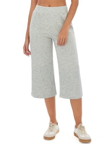 Crewhpo Freizeithose Damen 3/4 Lang Jogginghose High Waist mit Taschen Einfarbige Sporthose Locker für Frauen Sweathose Trainingshose Yogahose für Sommer von Crewhpo