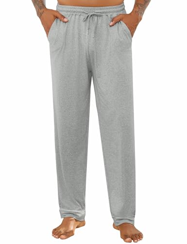 Crewhpo Herren Lange Schlafanzughose Baumwolle Pyjamahose Einfarbige Schlafhose mit Gürtel und Taschen Schlaf hose Freizeithose Yogahose Loungewear für Männer von Crewhpo