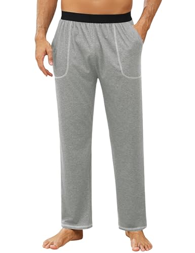 Crewhpo Herren Lange Schlafanzughose Pyjamahose Einfarbige Baumwolle Schlafhose mit Gürtel und Taschen Haushose Freizeithose Yogahose Loungewear für Männer von Crewhpo