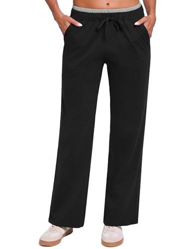 Crewhpo Jogginghose Damen Lang Baumwolle Baggy Sporthose Trainingshose High Waist Sweathose Yogahose Gerade Laufhose Freizeithose mit Taschen für Frauen von Crewhpo