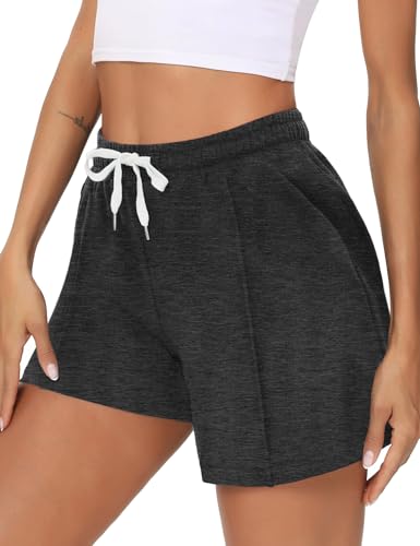 Crewhpo Kurze Hose Damen Baumwolle Sport Shorts Sommer Sportshorts mit Taschen Running Shorts High Waist Sporthose Kurz Locker Jogginghose Lässige Trainingshose Laufshorts Grau XXL von Crewhpo