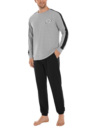 Crewhpo Schlafanzüge Baumwolle Lang Herren Nachtwäsche mit Bedruckte Schlafanzug Männer mit Bedruckter Zweiteiliger Pyjamas Set Langarm Loungewear Freizeitanzug Winter von Crewhpo