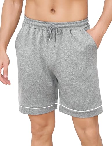 Crewhpo Pyjamahose Herren Kurz Baumwolle Schlafanzug Hose Einfarbige Schlafshorts Stretch für Männer Schlafhose Pyjamahose Shorty mit Seitentaschen von Crewhpo