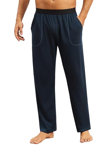 Crewhpo Pyjamahose Herren Lang Baumwolle Schlafanzug Hose Einfarbige Nachtwäsche Stretch für Männer Schlafhose Loungewear Sleepwear mit Taschen von Crewhpo