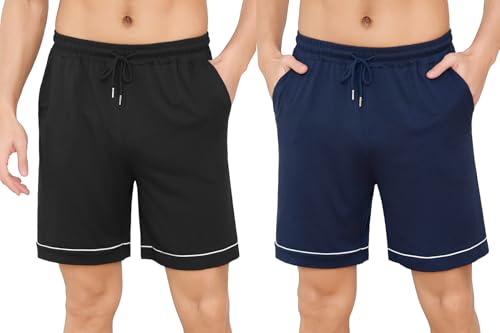 Crewhpo Pyjamahose Kurz Herren Schlafanzughose Kurze Baumwolle Schlafhose Schlafshorts Sommer für Männer Unifarbene Bermudahose Loungewear mit Taschen von Crewhpo