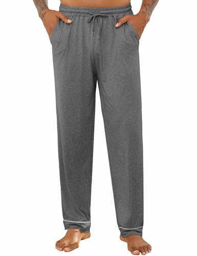 Crewhpo Schlafanzüge Hose Lang Herren Schlafhosen Baumwolle Lange Pyjamahose Einfarbige für Männer Unifarbene Freizeithose Loungewear mit Taschen von Crewhpo