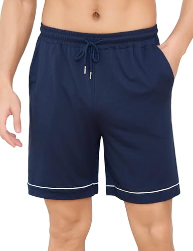 Crewhpo Schlafanzughose Herren Kurz Baumwolle Sommer Schlafshorts Pyjamahose mit Taschen Einfarbige Bermudahose Schlafhose Loungehose für Männer von Crewhpo