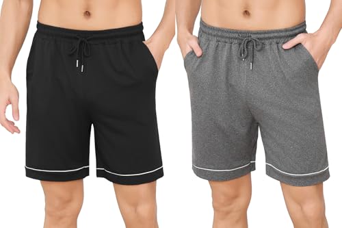 Crewhpo Schlafanzughose Herren Kurz Pyjamahose Baumwolle Kurze Schlafhose Einfarbige für Männer Sommer Nachtwäsche Haushose Freizeithose Yogahose mit Taschen von Crewhpo