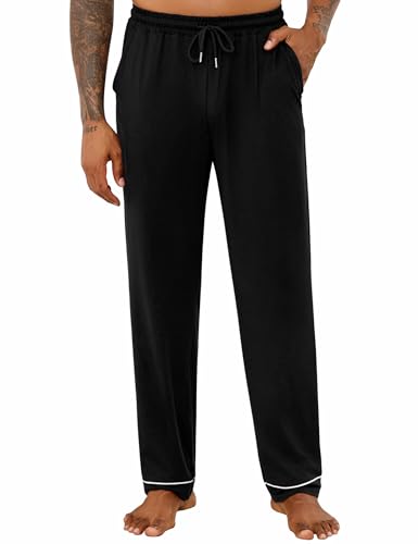 Crewhpo Schlafanzughose Herren Lang Pyjama Hose Baumwolle Lange Schlafhose Einfarbige für Männer Nachtwäsche Haushose Freizeithose Yogahose mit Taschen von Crewhpo