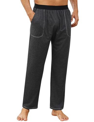 Crewhpo Schlafanzughose Lang Herren Pyjamahose Baumwolle Lange Nachtwäsche Hose Einfarbige für Männer Unifarbene Freizeithose Loungewear mit Taschen von Crewhpo