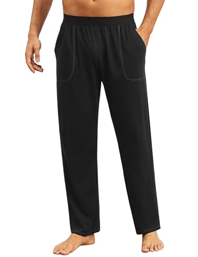 Crewhpo Schlafanzughose Herren Lang Pyjamahose Baumwolle Lange Schlafhose Einfarbige für Männer Nachtwäsche Haushose Freizeithose Yogahose mit Taschen von Crewhpo