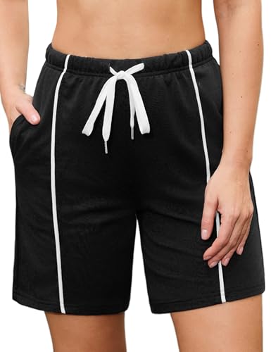 Crewhpo Shorts Damen Sport Kurze Hose Sommer mit Taschen Sportshorts High Waist Sporthose Jogginghose Kurz Locker Trainingshose Laufshorts Elastischer Bund Schwarz XXL von Crewhpo