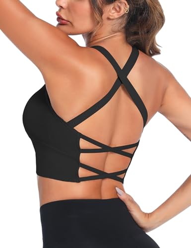 Crewhpo Sport BH Damen Ohne Bügel Gepolstert Bustier für Frauen Push up Sports Bra Cross Back Mit Polstern Nahtlose Sport-BHS für Yoga Fitness Pilates Gym S-XL von Crewhpo