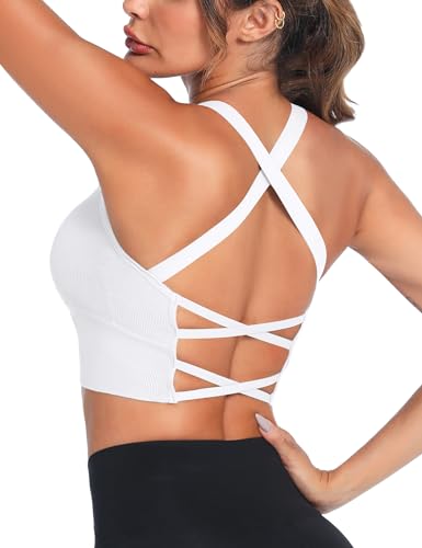 Crewhpo Sport BH Damen Ohne Bügel Gepolstert Bustier für Frauen Push up Sports Bra Cross Back Mit Polstern Nahtlose Sport-BHS für Yoga Fitness Pilates Gym S-XL von Crewhpo