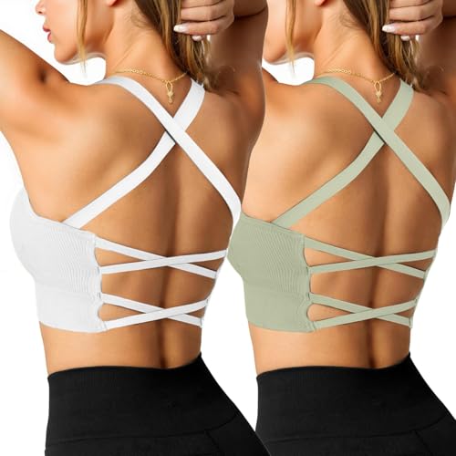 Crewhpo Sportbh Damen Gepolstert Sport-BHS Ohne Bügel Rückenfreier Fitness Bustier Cross Back Design Mit Polstern Nahtlose Sportunterwäsche für Yoga Fitness Pilates Gym S-XL Crewhpo Sportbh Damen Gepolstert Sport-BHS Ohne Bügel Rückenfreier Fitness Bustier Cross Back Design Mit Polstern Nahtlose Sportunterwäsche für Yoga Fitness Pilates Gym S-XL von Crewhpo