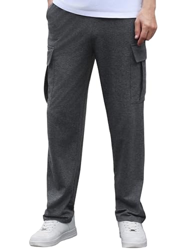 Crewhpo Freizeithose Herren Baumwolle Jogginghose Lange Atmungsaktiv Sporthose Casual Weites Bein Trainingshose Gymhose Baggy für Fitness Sweathose Sweatpants mit Taschen Grau M von Crewhpo