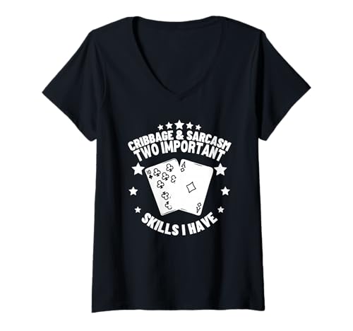 Damen Cribbage and Sarcasm Lustiger Cribbage Player T-Shirt mit V-Ausschnitt Damen Cribbage and Sarcasm Lustiger Cribbage Player T-Shirt mit V-Ausschnitt von Cribbage Gifts And Cribbage Boards Unique Designs