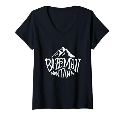 Damen Vintage Mountain Design Bozeman Montana Einzigartige Typografie T-Shirt mit V-Ausschnitt von Crichton Street