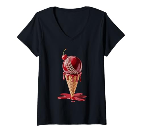 Damen Eistüte Cricket Spieler Schlagmann T-Shirt mit V-Ausschnitt Damen Eistüte Cricket Spieler Schlagmann T-Shirt mit V-Ausschnitt von Cricket Gift For A Cricketer