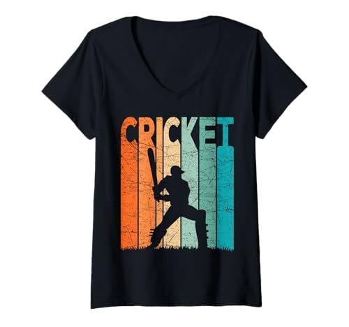 Damen Cricketspieler Vintage Cricketspieler Retro Cricketspieler T-Shirt mit V-Ausschnitt Damen Cricketspieler Vintage Cricketspieler Retro Cricketspieler T-Shirt mit V-Ausschnitt von Cricket Player Vintage Cricketer Designs.