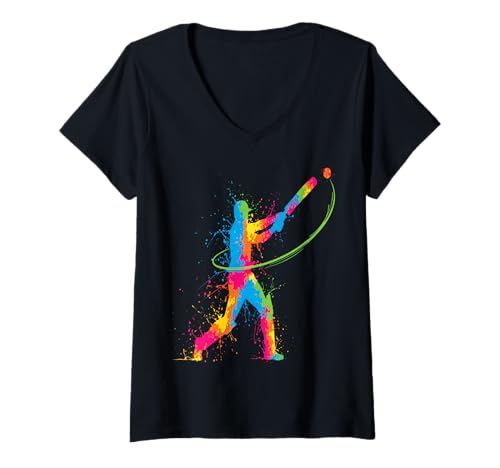 Damen Cricket-Spieler, buntes Design, Splash Art Sport T-Shirt mit V-Ausschnitt Damen Cricket-Spieler, buntes Design, Splash Art Sport T-Shirt mit V-Ausschnitt von Cricket player colorful splash