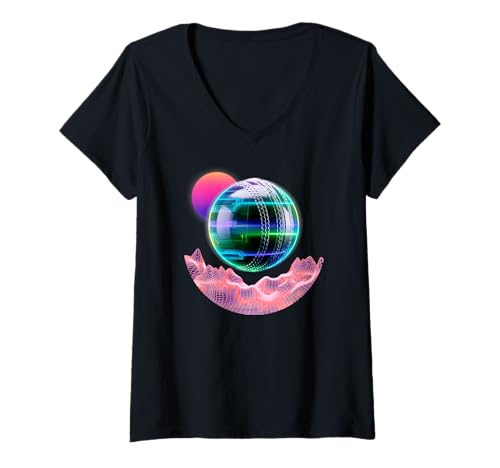 Damen Cricketball Glitch Sports Tech futuristischer Stil T-Shirt mit V-Ausschnitt Damen Cricketball Glitch Sports Tech futuristischer Stil T-Shirt mit V-Ausschnitt von CricketCore