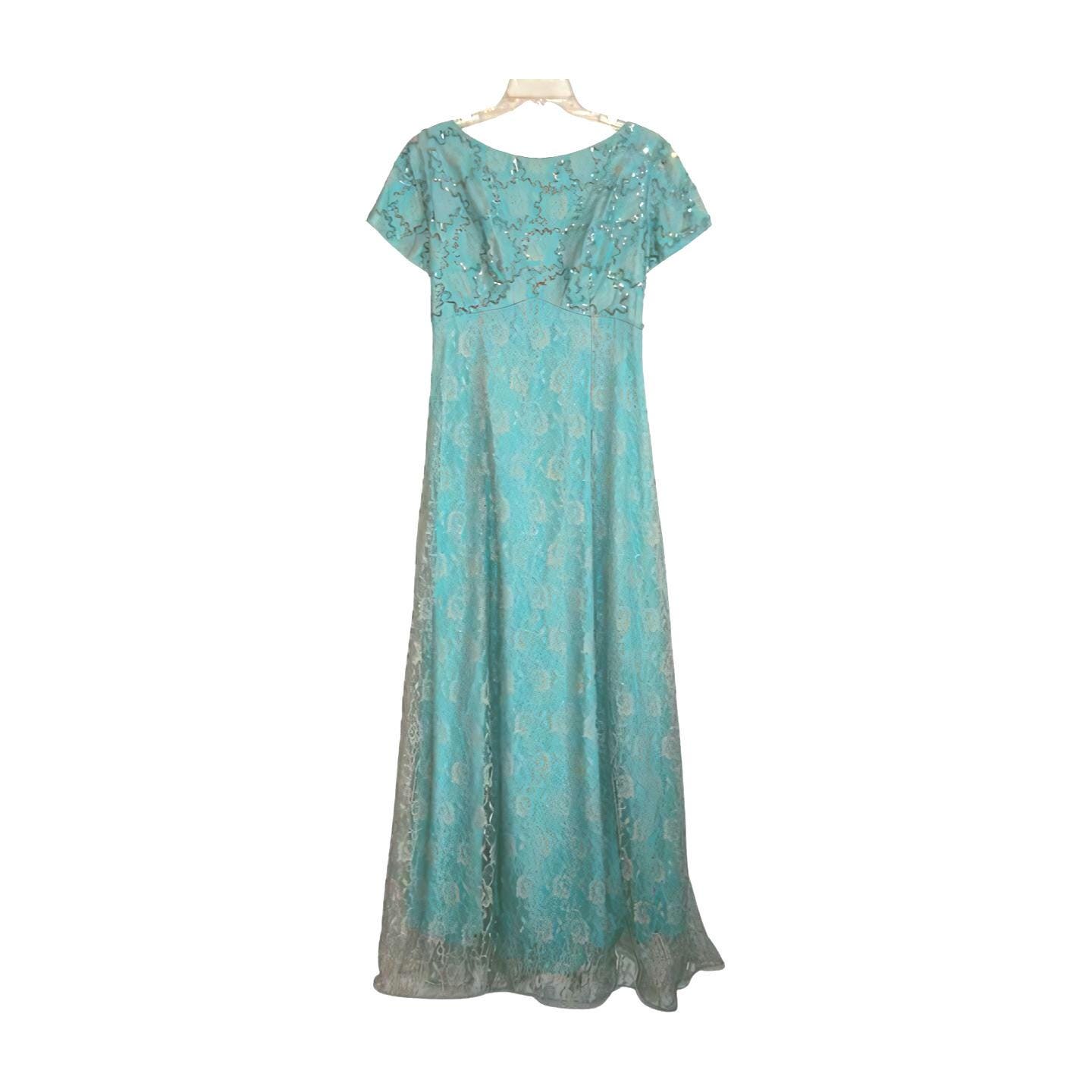 Erstaunlich Emma Domb Seafoam Blau Grün Abendkleid Vintage 60Er Jahre Kleid Boden-Länge Spitze Und Pailletten-Overlay B38 Erstaunlich Emma Domb Seafoam Blau Grün Abendkleid Vintage 60Er Jahre Kleid Boden-Länge Spitze Und Pailletten-Overlay B38 von CricketsVintageShop