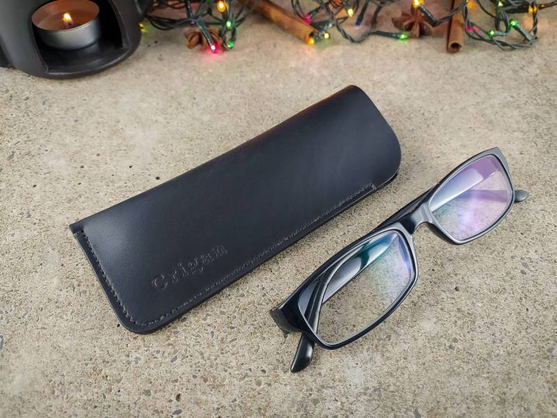 Ledertasche Für Brillen, Crazy Horse Leder, Brillenetuis Aus Zubehörtaschen, Echtleder, Schwarze Etuis von CriganDesignStudio