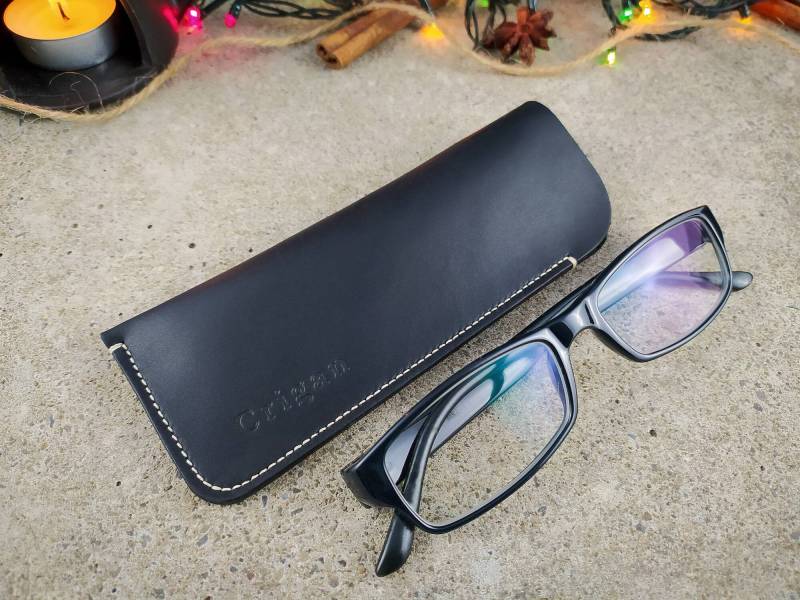 Ledertasche Für Brillen, Crazy Horse Leder, Brillenetuis Aus Zubehörtaschen, Echtleder, Schwarze Etuis von CriganDesignStudio
