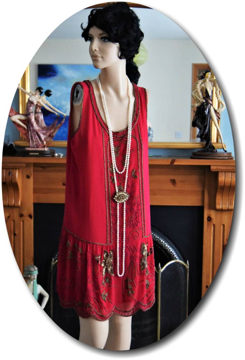 1920Er Kleid Flapper Downton Abtei Rotes Perlen Größe Extra Large Uk 40 Us 8 1920Er Kleid Flapper Downton Abtei Rotes Perlen Größe Extra Large Uk 40 Us 8 von CrimsonQueens