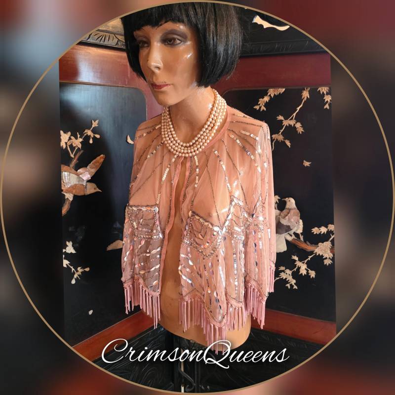 Vintage Great Gatsby Art Deco Flapper 1920S Dust Pink Pinker Umhang Mit Perlen Verziert von CrimsonQueens