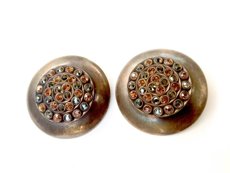 1940 Messing Strass Runde Ohrringe von CrimsonVintique