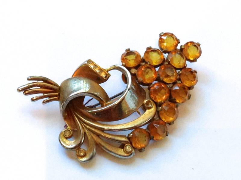 Amber Strass 1940 Brosche Schöne Vintage-Mode Antikschmuck von CrimsonVintique