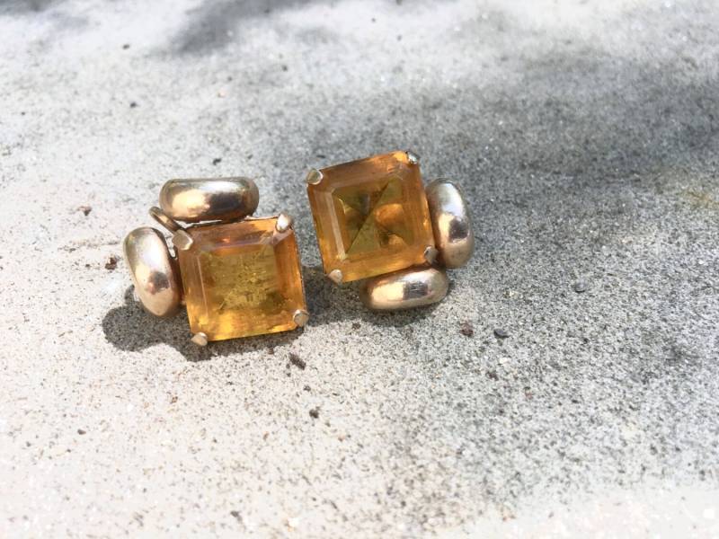 Citrin Gelb Glas Ohrringe Antik Retro-Modeschmuck von CrimsonVintique