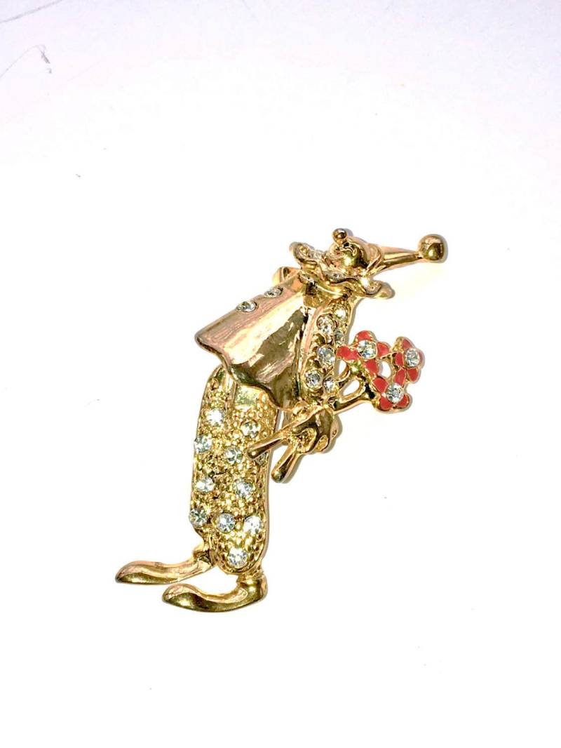 Clown Mit Blumen Strass Brosche Spaß Figural Modeschmuck Artikuliert Clown Mit Blumen Strass Brosche Spaß Figural Modeschmuck Artikuliert von CrimsonVintique