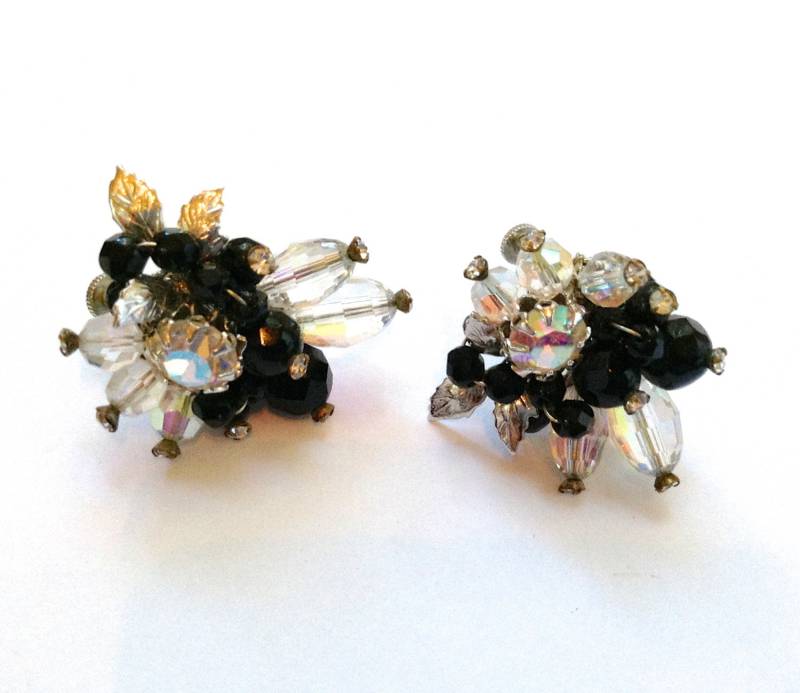 Vendome Schwarz & Klar Strass Glamour Ohrringe Designermode Schmuck von CrimsonVintique