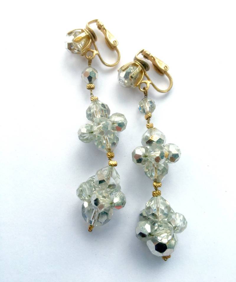 Verspiegelte Strass Ohrhänger Ohrringe Retro Braut Mode Glamour Schmuck von CrimsonVintique