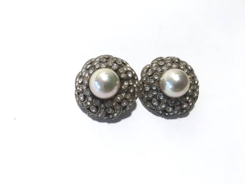 Vintage 925 Silber Strass Gewölbte Ohrringe Clip Auf Retro-1940-Mode-Schmuck von CrimsonVintique