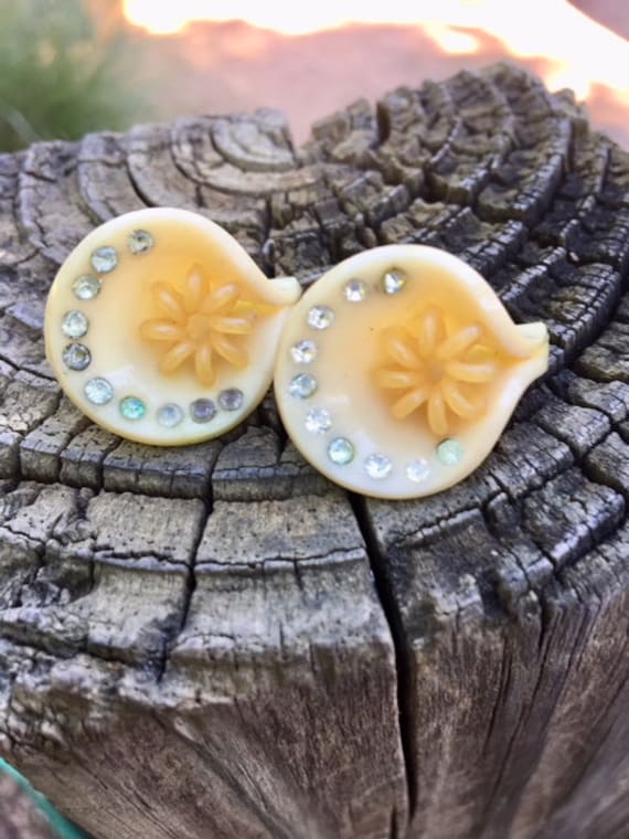 Zelluloid Strass Ohrringe Antik 1930 Modeschmuck von CrimsonVintique