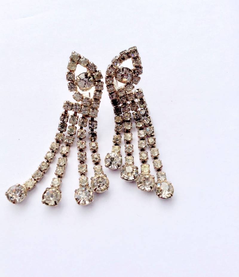 strass Fringe Ohrringe Ohrhänger Tropfen Vintage Retro-Brautmode Schmuck von CrimsonVintique