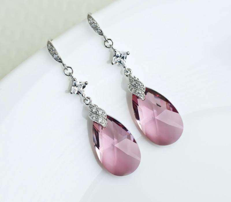 Antike Rosa Swarovski Kristall Ohrringe, Baumeln Antike Und Zirkonia Lang Antike Rosa Swarovski Kristall Ohrringe, Baumeln Antike Und Zirkonia Lang von CrinaJewelleryDesign