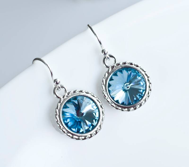 Aquamarin Ohrringe, Brautjungfern Swarovsi Kristall Braut Swarovski Rivoli Ohrringe Aquamarin Ohrringe, Brautjungfern Swarovsi Kristall Braut Swarovski Rivoli Ohrringe von CrinaJewelleryDesign