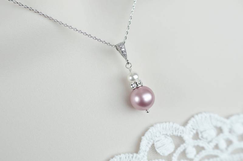 Brautjungfern-Halskette, Pulver Rosa Und Weiß Swarovski Perlen Halskette, Cz-Halskette, Brautjungfer Mutter Der Braut Des Bräutigam-Halskette Brautjungfern-Halskette, Pulver Rosa Und Weiß Swarovski Perlen Halskette, Cz-Halskette, Brautjungfer Mutter Der Braut Des Bräutigam-Halskette von CrinaJewelleryDesign