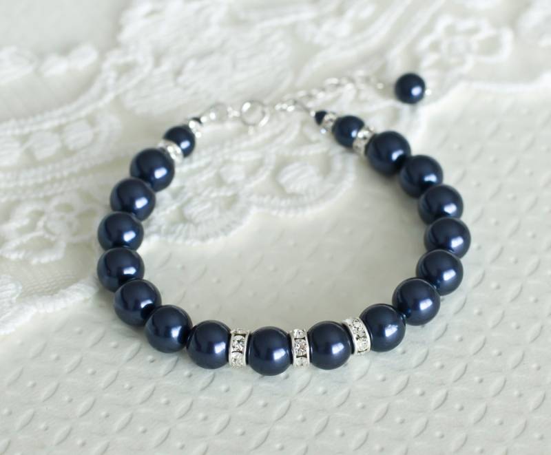 Brautjungfern Navy Blau Swarovski Perle Und Sterling Silberarmband, Armband, Brautjungfern Brautjungfern Navy Blau Swarovski Perle Und Sterling Silberarmband, Armband, Brautjungfern von CrinaJewelleryDesign